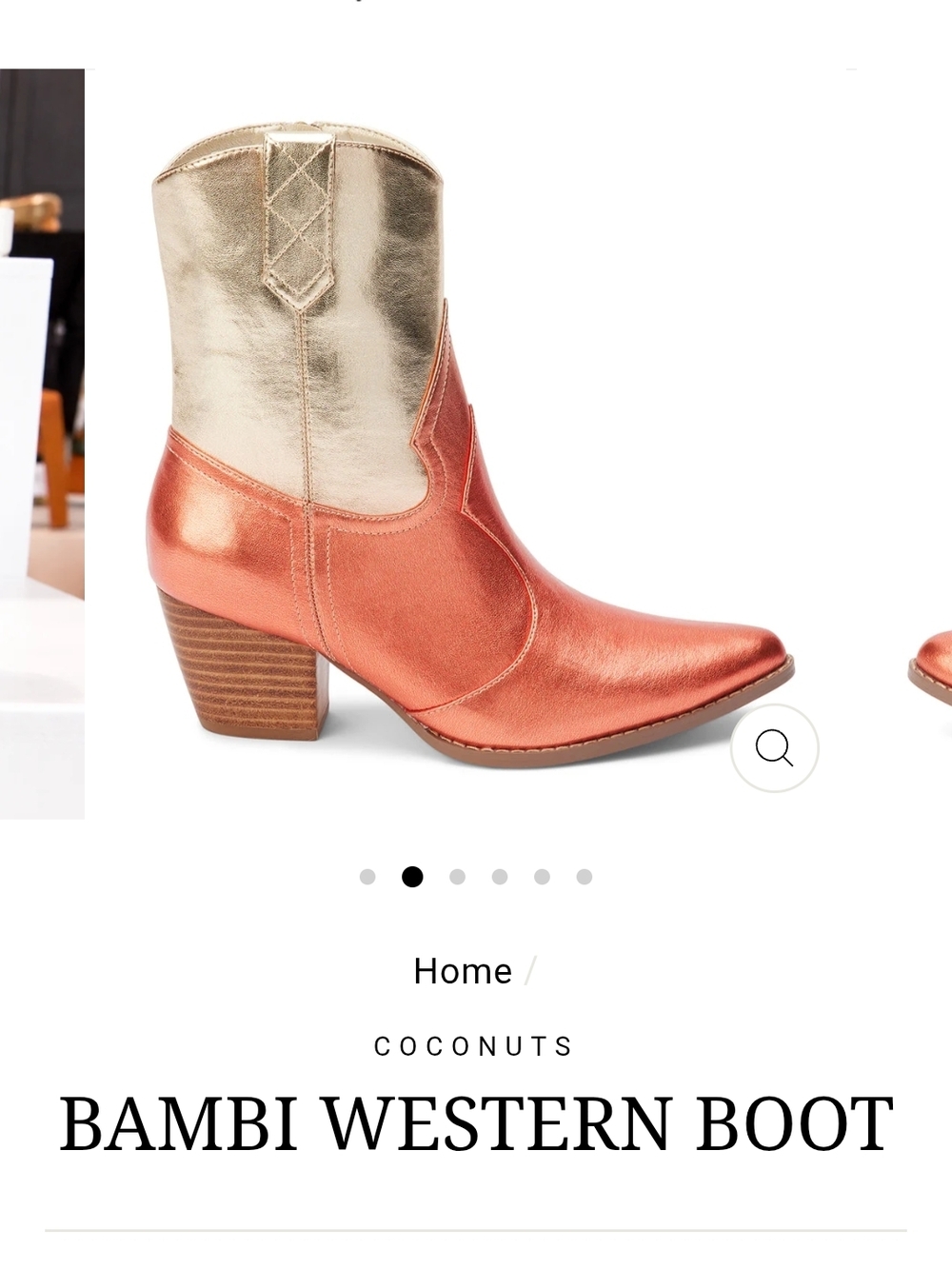 Bambi Western Boot in Metallic Copper and Gold BY COCONUT. SIZE 7 NWOT